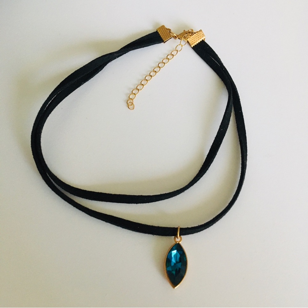 Blue Faux Stone Black Layered Choker Necklace Fashion Jewelry - Picture 2 of 9